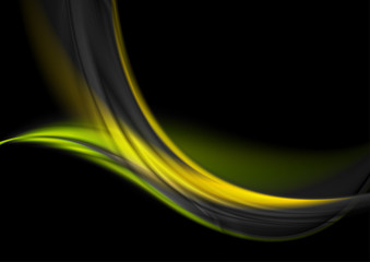 Green yellow glowing waves on black background