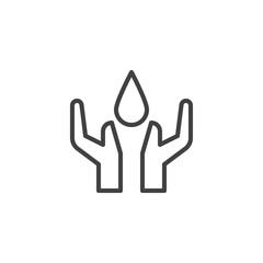 Hands and drop outline icon. linear style sign for mobile concept and web design. Water save simple line vector icon. Symbol, logo illustration. Pixel perfect vector graphics