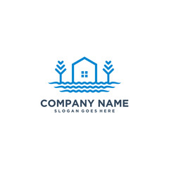Fototapeta premium Beach house logo. wave logo design concept. Vector illustration
