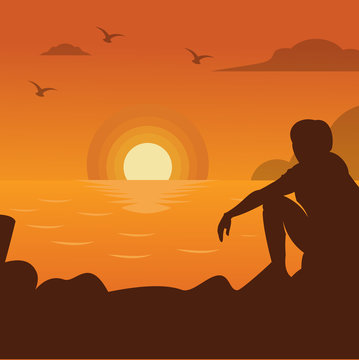 beach sunset - vector illustration