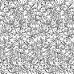 Black and white abstract doodles seamless pattern.