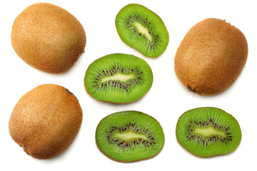 Slices kiwi fruit isolated on white background top view