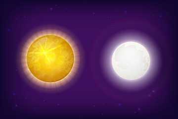 Fototapeta premium Sun and Moon Planets on Background with Stars