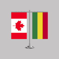 Table stand with flags of Canada and Bolivia.Two flag. Flag pole. Symbolizing the cooperation between the two countries. Table flags