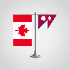 Fototapeta na wymiar Table stand with flags of Canada and Nepal.Two flag. Flag pole. Symbolizing the cooperation between the two countries. Table flags