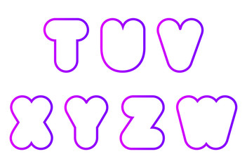 vector set of super bold capital rounded font, letter T, U, V, W, X, Y, Z