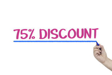 Seventy five percent discount text on white. 75% discount