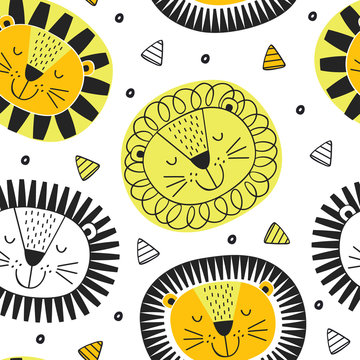 seamless pattern with lion in Scandinavian style - vector illustration, eps
