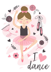poster with cute ballerina girl - vector illustration, eps