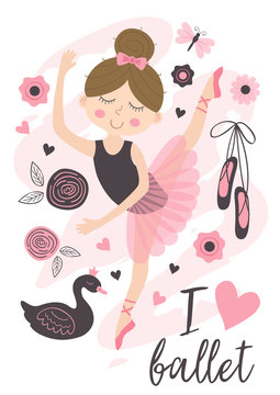 poster with beautiful ballerina girl - vector illustration, eps
