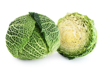 Savoy cabbage isolated on white background.