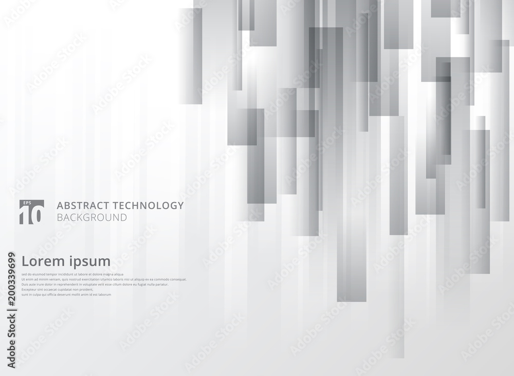 Poster abstract technology vertical overlap geometric squares shape gray colour on white background with co