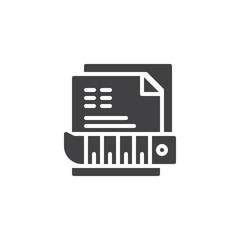 Measuring tape and paper sewing pattern vector icon. filled flat sign for mobile concept and web design. Measurement simple solid icon. Symbol, logo illustration. Pixel perfect vector graphics