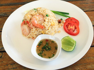 Fried rice with shrimp, Thai food style Selective focus point