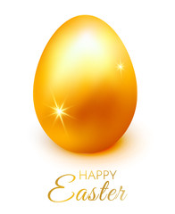 Easter holiday greeting card with gold egg, Premium vector illustration.