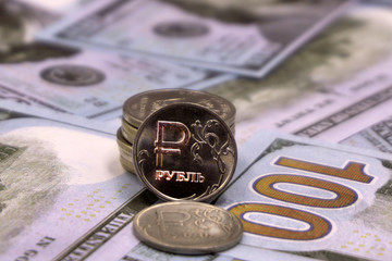 one ruble against us dollar background .