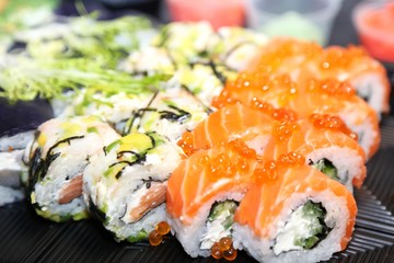 Tasty sushi set.  Sushi menu. Japanese food.