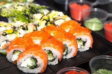 Roll sushi set.  Sushi menu. Japanese food.