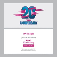 20 years anniversary invitation to celebration vector illustration