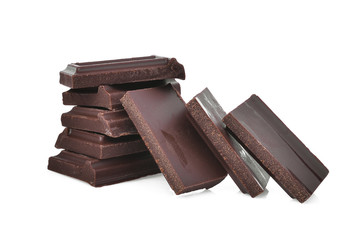 dark chocolate bars isolated on white background