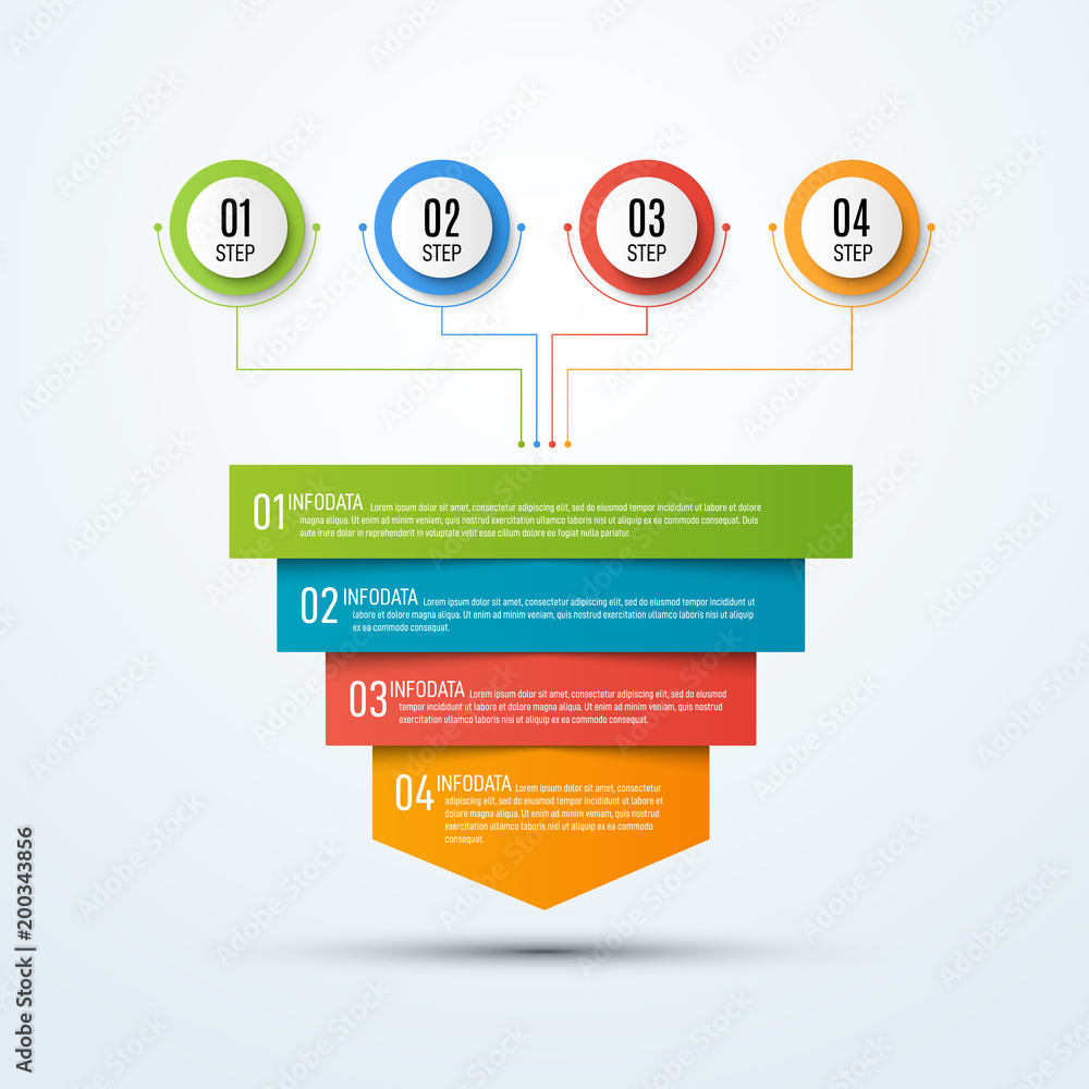 Poster Abstract vector infographics. Business data visualization. Template for presentation. Sales funnel 3d illustration.
