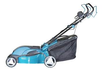 Electric mower isolated on white background, high resolution, profile view