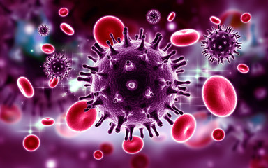 3d rendered HIV Virus in Blood Stream in color background - obrazy, fototapety, plakaty