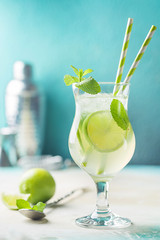 Mojito cocktail with lime and mint