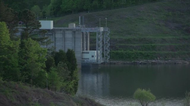 a dam on a lake