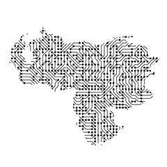 Abstract schematic map of Venezuela from the black printed board, chip and radio component of vector illustration