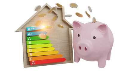 Energy chart rating and piggy bank illustration 3D rendering