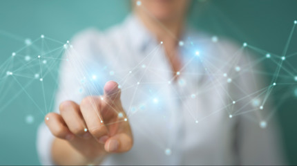 Businesswoman using futuristic connection interface 3D rendering