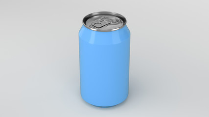 Blank small blue aluminium soda can mockup on white background