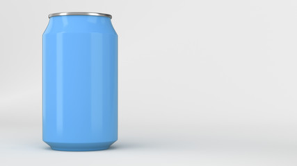 Blank small blue aluminium soda can mockup on white background