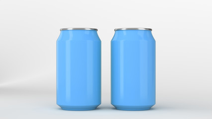 Two small blue aluminum soda cans mockup on white background