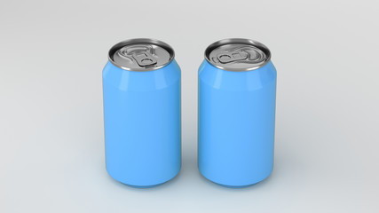 Two small blue aluminum soda cans mockup on white background