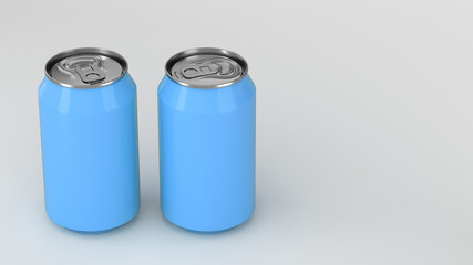 Two small blue aluminum soda cans mockup on white background