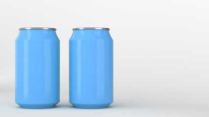 Two small blue aluminum soda cans mockup on white background