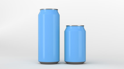 Big and small blue soda cans mockup