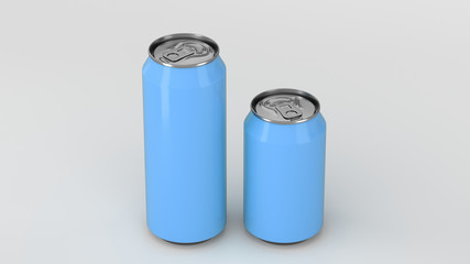 Big and small blue soda cans mockup