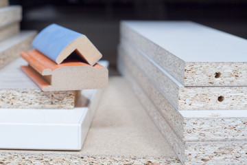 MDF, PARTICLE BOARD. Wood panels of different thicknesses and colors.