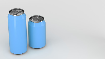 Big and small blue soda cans mockup