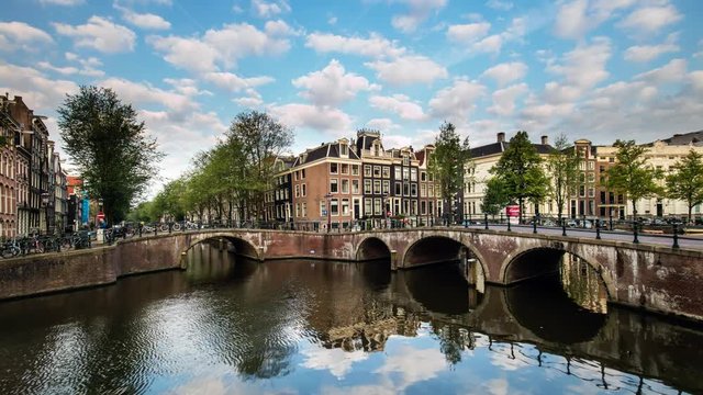 Bridges over canals in Amsterdam, Netherlands, Time lapse