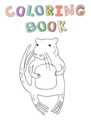 Cute cartoon beaver character, contour vector illustration for coloring book in simple style. Isolated on white background.