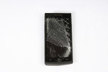 Smartphone with a broken screen isolated