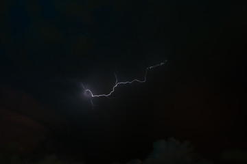 Stroke of lightning with storm clouds