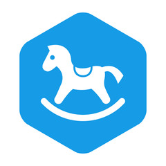 Icono plano caballito en hexagono azul