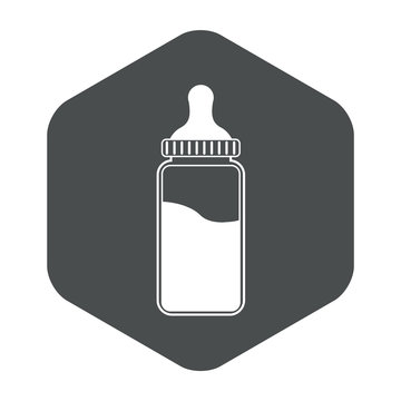 Icono plano biberon vertical en hexagono gris