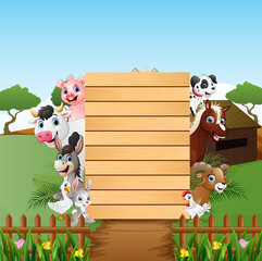Blank sign wood board with the animals at cage
