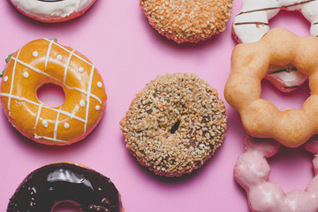  Donut on pink background.